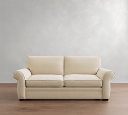 Open Box: Pearce Roll Arm Upholstered Grand Sofa (89"), 2X2 - Performance Boucle Oatmeal, Espresso Legs