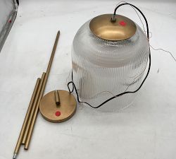 Open Box: Cooper Ribbed Glass Pendant, Small (10"Diam.) - Vintage Brass, Clear