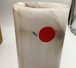Open Box: Frances Double Tube Sconce (22") - Tumbled Brass, Alabaster