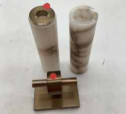 Open Box: Frances Double Tube Sconce (22") - Tumbled Brass, Alabaster