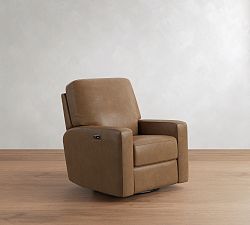 Open Box: PB Comfort Square Arm Leather Power Swivel Glider Recliner - Legacy Taupe