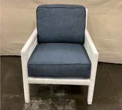 Open Box: Watson Rattan Armchair - Blue Cushions, White Frame