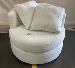 Open Box: Balboa Upholstered Swivel Armchair (40"), Poly Fill - Performance Micro Boucle Ivory
