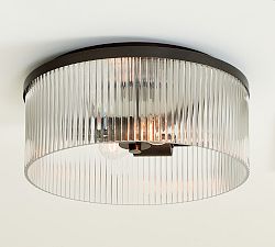 Open Box: Cooper Ribbed Glass Flush Mount (14") - Antique Bronze, Clear