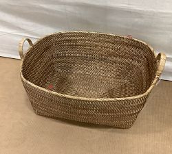 Open Box: Tava Handwoven Rattan Basket With Hoop Handles, Medium, (25"W x 14"H) - Natural