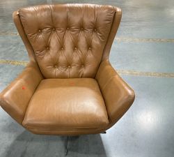Open Box: Wells Tufted Leather Swivel Chair (34") - Vintage Caramel, Bronze Base