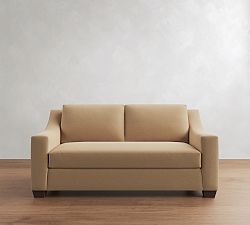Open Box: York Slope Arm Loveseat with Bench (70") - Performance Everydayvelvet™ Camel, Espresso Legs