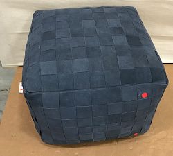Open Box: Suede Basketweave Pouf - Navy