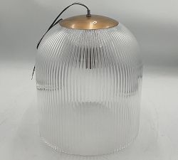 Open Box: Cooper Ribbed Glass Pendant, Large (14"Dia) - Vintage Brass