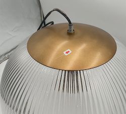Open Box: Cooper Ribbed Glass Pendant, Large (14"Dia) - Vintage Brass
