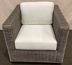 Open Box: Huntington Wicker Square Arm Swivel Outdoor Lounge Chair - High Performance Canvas Natural, Wicker Gray