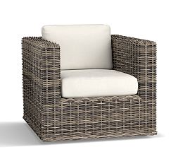 Open Box: Huntington Wicker Square Arm Swivel Outdoor Lounge Chair - High Performance Canvas Natural, Wicker Gray