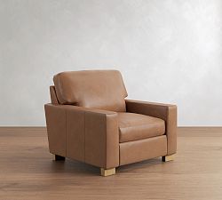 Open Box: Turner Square Arm Leather Armchair without Nailheads, Small (37") - Churchfield Camel, Seadrift Finish