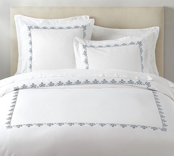 Blossom Embroidered Organic Percale Duvet Cover by Pottery Barn
