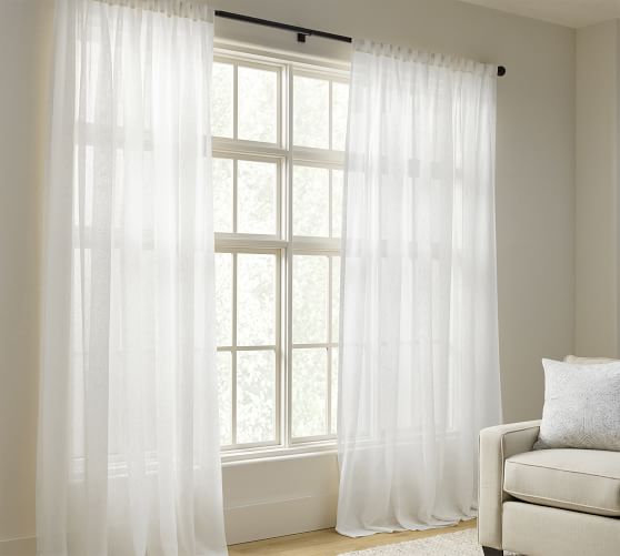 Custom Emery Linen Sheer Drape - White by Pottery Barn
