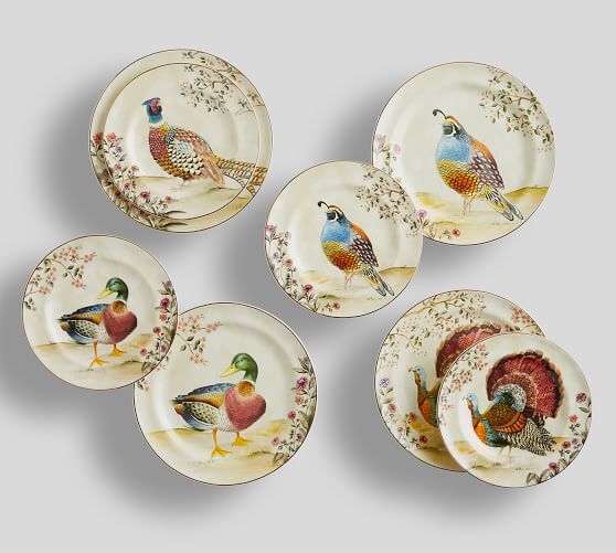 Botanical Harvest Bird Stoneware 8-Piece Dinnerware Set by Pottery Barn