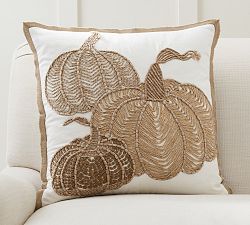 Textured Embroidered Pumpkin Pillow Cover