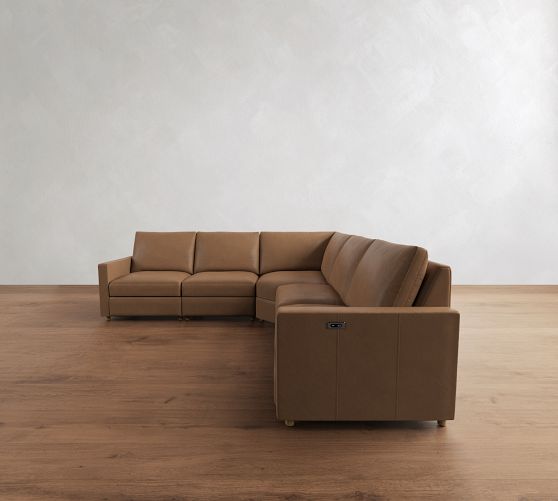 Westwood Slim Arm Leather Power Reclining L-Shaped Sectional (117") by Pottery Barn