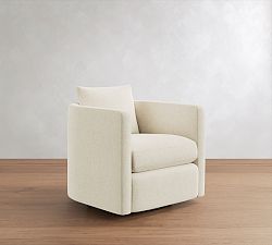 Open Box: Ayden Barrel Swivel Armchair (32") - Performance Everydaylinen Ivory