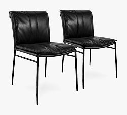 Open Box: Eugina Leather Dining Chairs, Set of 2 - Black, Black