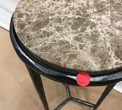 Open Box: Hestan Round Marble Accent Table (10") -  Dark Emperador Marble, Hammered Bronze