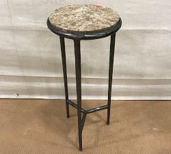 Open Box: Hestan Round Marble Accent Table (10") -  Dark Emperador Marble, Hammered Bronze