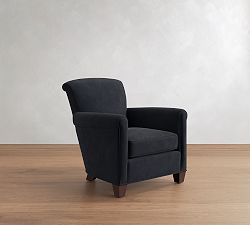 Open Box: Irving Roll Arm Leather Armchair without Nailheads (33") - Keystone Navy, Coffee Frame