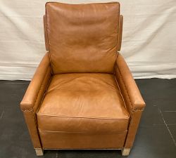 Open Box: Tyler Square Arm Leather Tall Manual Recliner with Nailheads (41") - Statesville Caramel, Seadrift Finish