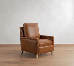 Open Box: Tyler Square Arm Leather Tall Manual Recliner with Nailheads (41") - Statesville Caramel, Seadrift Finish