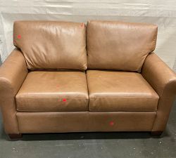 Open Box: York Roll Arm Leather Loveseat (63"), 2X2 - Gravel Walnut, Espresso