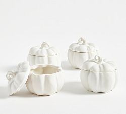 Pumpkin Stoneware Lidded Soup Bowls - Set of 4