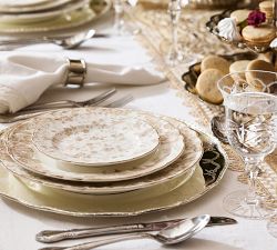 LoveShackFancy Neutral Floral Porcelain Appetizer Plates - Mixed Set of 4
