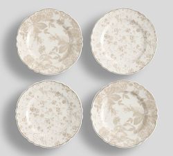 LoveShackFancy Neutral Floral Porcelain Appetizer Plates - Mixed Set of 4