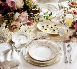 LoveShackFancy Neutral Floral Porcelain Appetizer Plates - Mixed Set of 4
