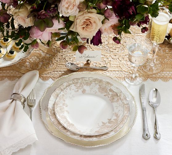 LoveShackFancy Neutral Floral Porcelain Salad Plates - Set of 4 by Pottery Barn