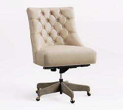 Open Box: Hayes Leather Swivel Desk Chair - Statesville Pebble, Gray Wash