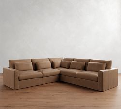Westwood Square Arm Deep Seat Leather 3-Piece L-Shaped Sectional (122")