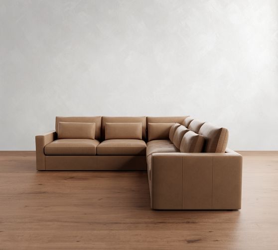 Westwood Square Arm Deep Seat Leather 3-Piece L-Shaped Sectional (122") by Pottery Barn