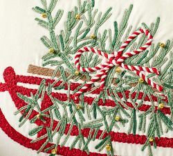 Christmas Tree Sled Embroidered Lumbar Pillow Cover