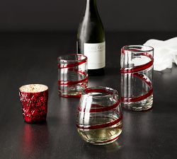 Red Ribbon Handcrafted Stemless Wine Glasses - Set of 6
