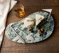 Figural Golf Marble Cheese Board &amp; Cheese Knives Set