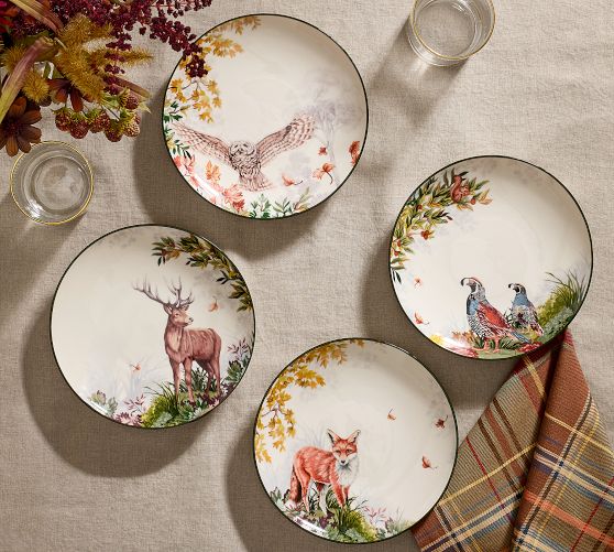 Fantastical Forest Stoneware Salad Plates - Mixed Set of 4
