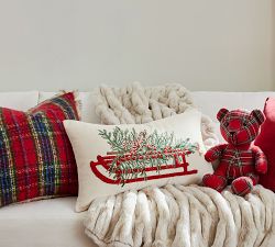 Christmas Tree Sled Embroidered Lumbar Pillow Cover