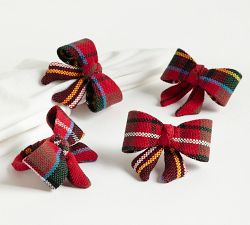 Stewart Plaid Bow Napkin Rings - Set of 4