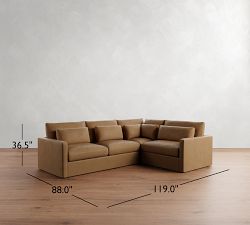 Westwood Slim Arm Deep Seat Leather 3-Piece Sectional (119")