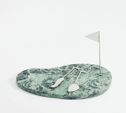 Figural Golf Marble Cheese Board &amp; Cheese Knives Set