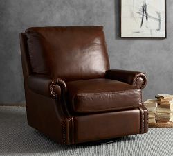 James Roll Arm Leather Swivel Chair