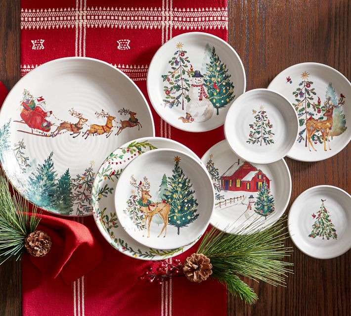 Christmas in the Country Stoneware Appetizer Plates | Pottery Barn