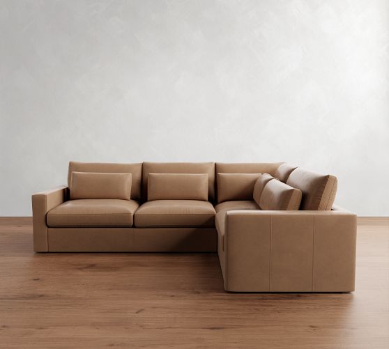 Westwood Square Arm Deep Seat Leather 3-Piece Sectional (122") by Pottery Barn