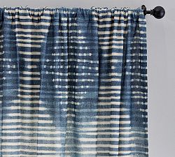 Open Box: Shibori Diamond Linen/Cotton Rod Pocket Light Filtering Curtain, 84" L x 50" W - Blue